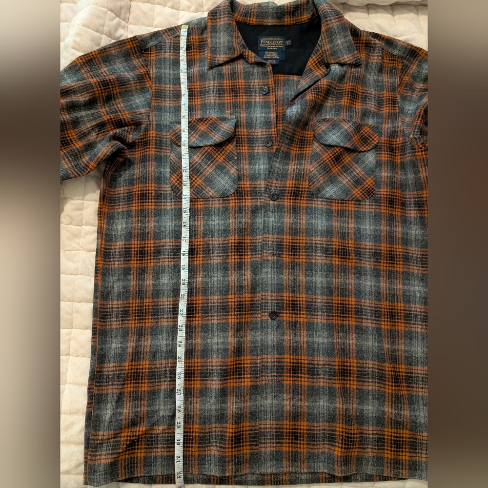 Pendleton Gray and Rust Plaid Wool Blend Button-Up Shirt - Picture 7 of 7